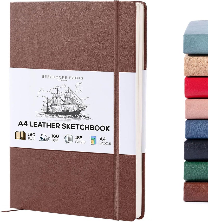 Beechmore Books A4 Sketchbook – 8.5x11 Premium Vegan Leather Bound Large Sketch Book Hardcover with 156 Thick 160gsm Perforated Ivory Pages, Blank Sketch Pad, Gift Boxed, Back Pocket, Ribbon Bookmark - Image 1